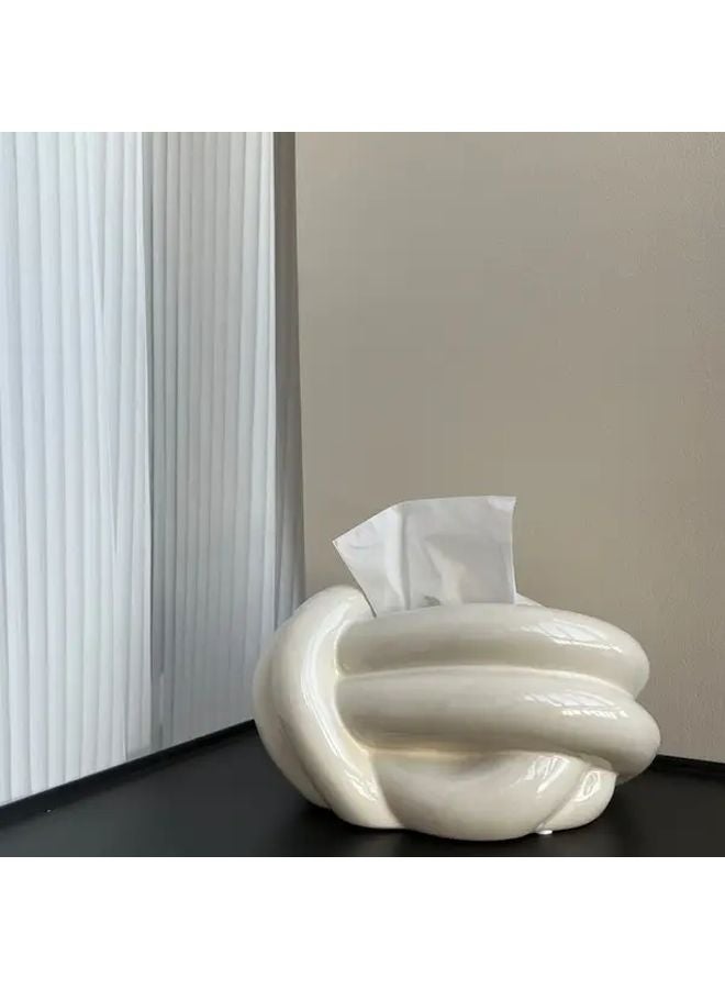 غطاء صندوق المناديل بتصميم عقدة من السيراميك الأبيض ديكور منزلي أنيق للحمام وغرفة المعيشة وغرفة النوم - Image 1